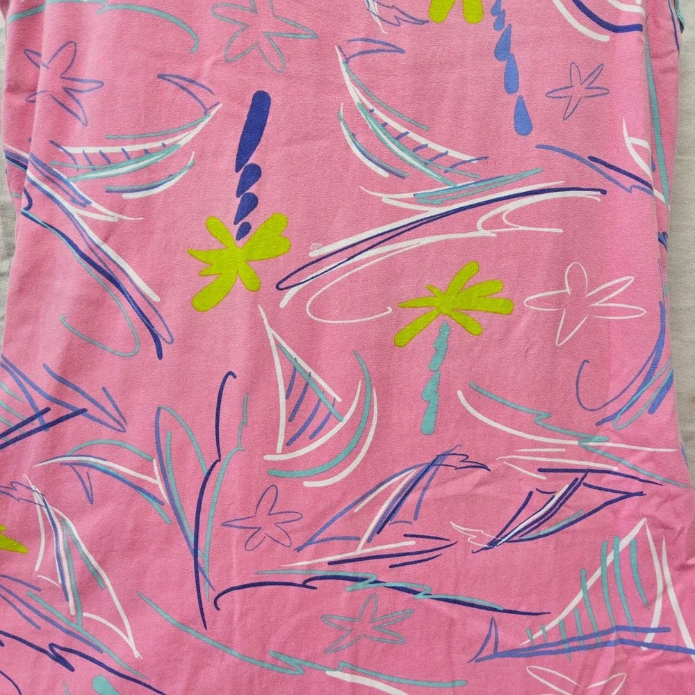 Three Friends Reversible Dress Kids Size 14 Teal Pink Flamingo Palm Tree Scallop